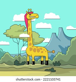Colorful cartoon giraffe. Kids illustration. Vector art.