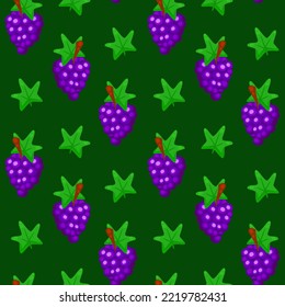 Colorful cartoon grapes fruit seamless pattern. Doodle simple vector juicy food. Juice packaging design. Summer fabric print template.