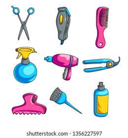 Colorful cartoon hairdressing set isolated on white background