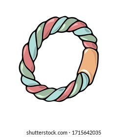 Colorful cartoon hand drawn dog rope toy vector illustration isolated on a white background. House pet stuff concept. Puppy training equipment, accessories, treats.