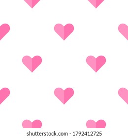 Colorful cartoon heart in flat style seamless pattern. Romantic polka dot background. Valentin's day card.  Vector illustration.  