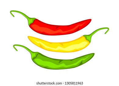 Colorful cartoon hot chilli pepper. Spicy food seasoning. Mexico theme vector illustration for icon, stamp, label, badge, certificate, leaflet, brochure or banner decoration
