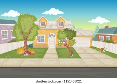 Colorful Cartoon Houses. Suburb Neighborhood.