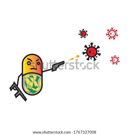 colorful cartoon icon capsules. shoot coronavirus. vector design