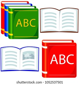 Colorful cartoon icon poster book set. Education theme vector illustration for gift card certificate banner sticker, badge sign, stamp, logo, label.