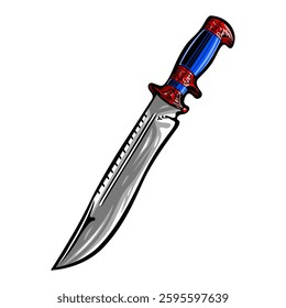 Colorful cartoon illustration of a combat knife or dagger