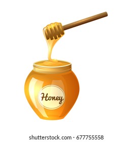 Colorful Cartoon Illustration Honey Pot Spoon Stock Vector (Royalty ...