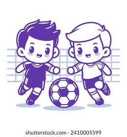 Colorful Cartoon Illustration of Joyful Kids Playing Soccer