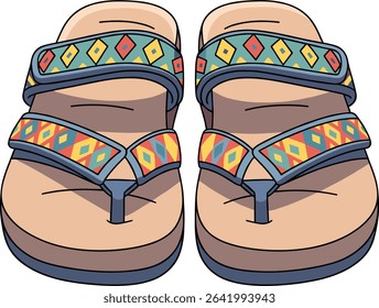 Colorful Cartoon Illustration of a Pair of Sandals Perfect for Summer Footwear