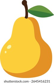 Colorful cartoon illustration of a pear fruit with a leaf, perfect for use in healthy food graphics and diet-related visuals.