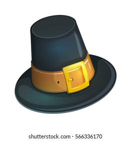 Colorful cartoon illustration of pilgrim hat with buckle, Thanksgiving Day symbol. Vector.