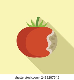 Colorful cartoon illustration of a ripe, fresh, and organic tomato being bitten, perfect for vegan, healthy, and vegetarian food concepts