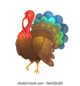 Colorful cartoon illustration of turkey, traditional thanksgiving symbol. Vector.