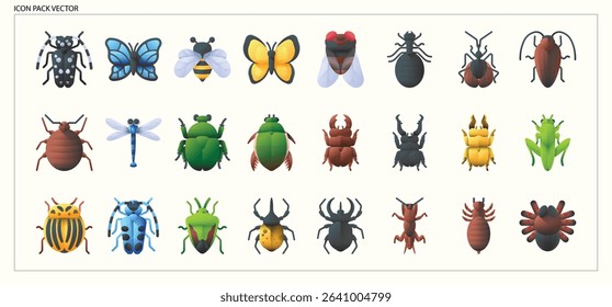 Colorful Cartoon Insect and Bug Icons for Nature and Education
