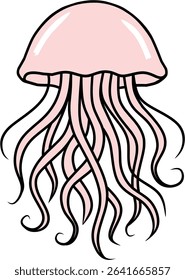 Colorful cartoon jellyfish illustration with flowing tentacles and a smooth gradient design, perfect for ocean-themed projects and children's content.
