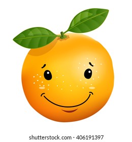 Colorful cartoon juicy yellow orange smile character. Vector illustration, isolated, clip-art on a white background