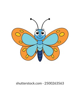 colorful cartoon kawaii butterflies. Vector illustration