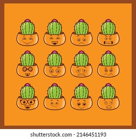 Colorful cartoon kawaii cactus and pots with different emotions. Life is better with a cactus.