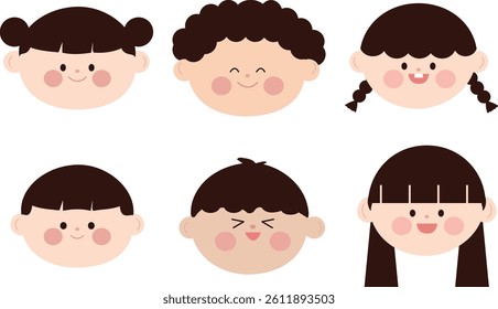 Colorful Cartoon Kids Faces Illustration