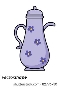 Colorful cartoon kitchen pitcher with flowers vector illustration