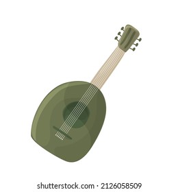 Colorful cartoon lute. String musical instrument. Music vector illustration for icon, badge, brochure or banner decoration