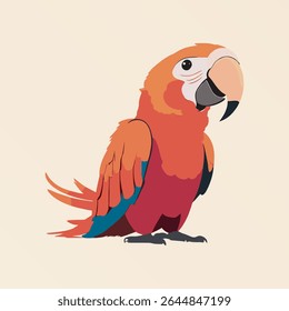 Colorful Cartoon Macaw Parrot with Red and Orange Feathers Vector Illustration for Kids Design Animal Mascot Wildlife Education Tropical Bird Clipart