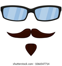 Colorful cartoon man hipster avatar set. Moustache beard and glasses. Fashion vector illustration for gift card certificate sticker, badge, sign, stamp, logo, label, icon, poster, patch