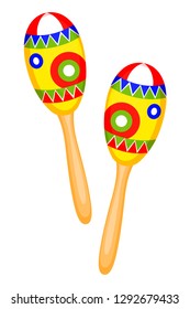 Colorful cartoon maracas. Mexican music instrument. Mexico theme vector illustration for icon, stamp, label, badge, certificate, leaflet, brochure or banner decoration