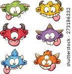 Colorful cartoon monster heads. Vector clip art illustration with simple gradients. Each on a separate layer. 