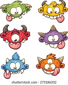 Colorful cartoon monster heads. Vector clip art illustration with simple gradients. Each on a separate layer. 