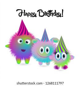 Colorful Cartoon Monsters Happy Birthday Card Stock Vector (Royalty ...