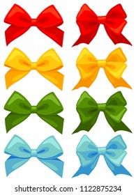 Colorful cartoon multicolor bow set. 