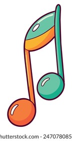 Colorful cartoon music note isolated icon. Vector illustration
