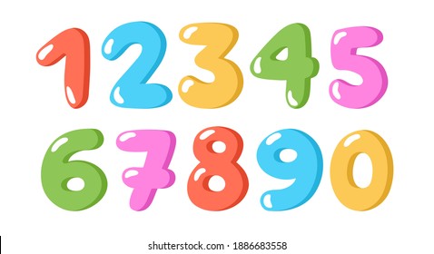 Colorful cartoon numbers for kids, birthday card template. Vector illustration