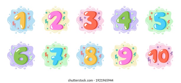 Colorful cartoon numbers for kids, birthday card template. Vector illustration