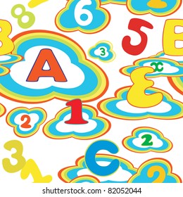 Colorful cartoon numbers and letter pattern, vector.