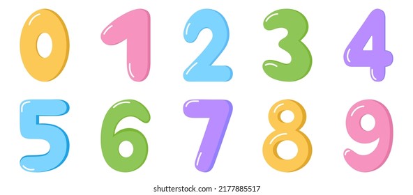 Colorful cartoon numbers set. Isolated funny kids numbers on a white background. Vector set of 1-9 digit baby icons. School mathematical symbols. 