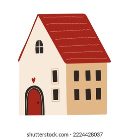 Colorful cartoon old house. Hand drawn European architecture illustration
