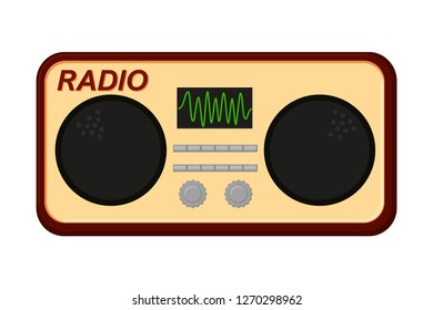 Colorful cartoon old radio. Audio entertament retro device. Media theme vector illustration for icon, logo, stamp, label, badge, certificate, leaflet, poster, brochure or banner decoration