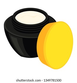 Colorful cartoon open face cream jar.  Beauty themed vector illustration for stamp, label, certificate, badge, brochure, card, poster, coupon or banner decoration