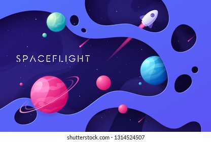 Colorful cartoon outer space background, design, banner, artwork Vector illustration