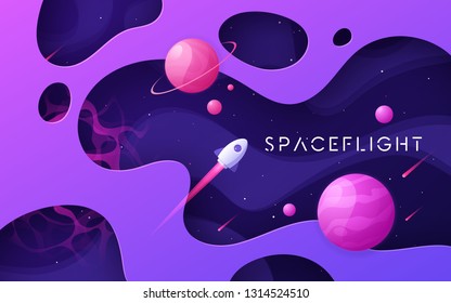 Colorful cartoon outer space background, design, banner, artwork Vector illustration