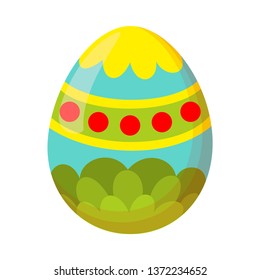 Colorful cartoon painted easter egg. Holiday christianity symbol. Easter themed vector illustration for icon, stamp, label, certificate, brochure, gift card, poster, coupon or banner decoration