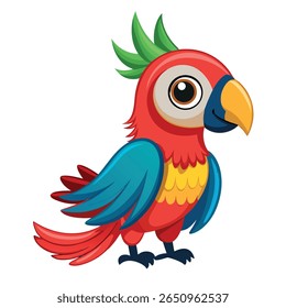 a colorful cartoon parrot stands proudly drawn