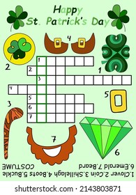 Colorful cartoon Patrick's day crossword for kids vector illustration