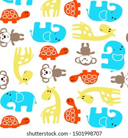 colorful cartoon patterns of several protected animals, vector illustrations, suitable for baby clothes designs