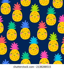 Colorful cartoon pineapple seamless pattern background.