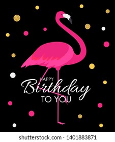 Colorful cartoon Pink Flamingo on a beautiful background greeting card for birthday greetings. Vector Illustration. EPS10