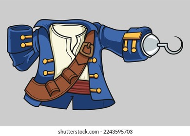 colorful cartoon pirate outfit with a hook hand