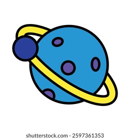 Colorful Cartoon Planet with Rings